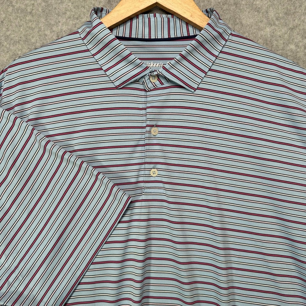 Johnnie-O Mens XXL Striped Performance Polo Shirt Light Blue Pink Short Sleeve
